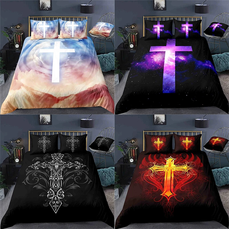 

Luxury 3D Cross Print 2/3Pcs Kid Bedding Set Comfortable Duvet Cover Pillowcase Home Textile Single Queen and King AU/EU/US Size