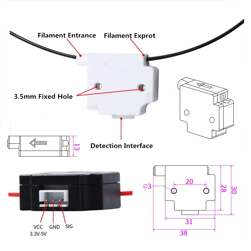 Printer Filament Break Detection Module Runout Sensor Material Runout Detector para Ender Cr10 1m Cabo Ramps3d - Imagem 4
