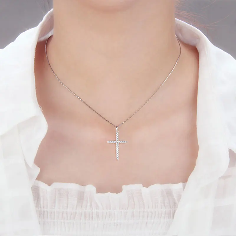 Pendant Necklace Silver Pendant Silver Necklace Charms 925 Silver Zircon Inlay Cross Pendant Women Accessories Religious Jewelry Gift Charms