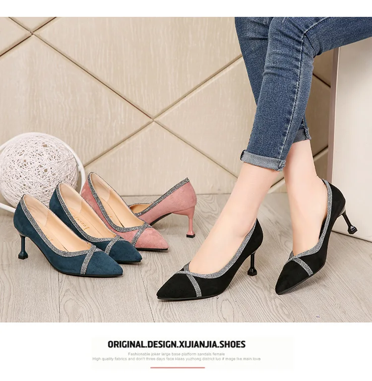

High Heel Shoes Women's Spring 2019 New Style Korean-style Versatile Fairy Low-Cut Work Work Shoes Thin Heeled Pointed Shoes