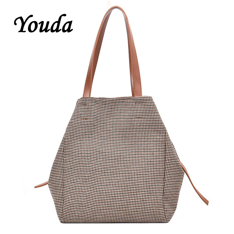 Youda New Woolen Fabric Fashion Style Ladies Elegant Large-capacity Handbag Classic Simple Shopping Tote Women's Shoulder Bag |