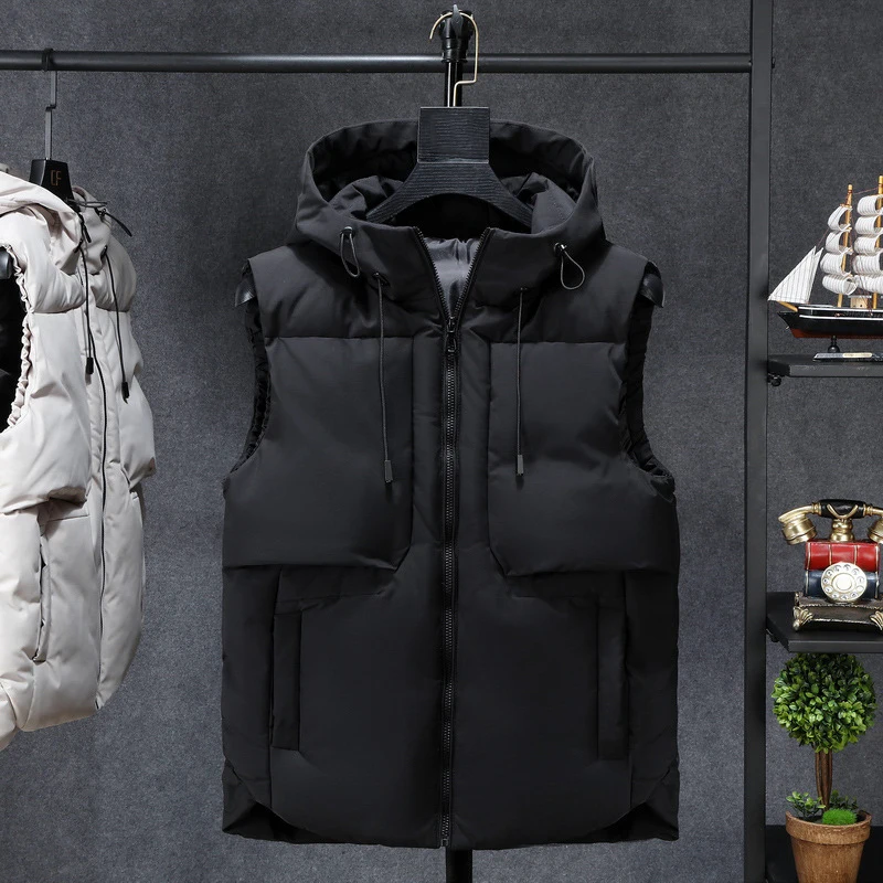 Black 120 кг, можно носить, зимняя куртка без рукавов для мужчин и женщин, жилет, теплый, толстый, с капюшоном, пальто, с хлопковой подкладкой, рабочий жилет, жилет, Homme, жилет, 7XL - Цвет: Black