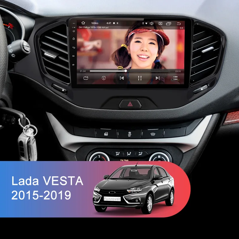 FUNROVER 2.5D IPS 2G+32G Android 9.0 Car Radio Multimedia Player Navigation GPS For LADA Vesta Cross Sport- 2 din nodvd