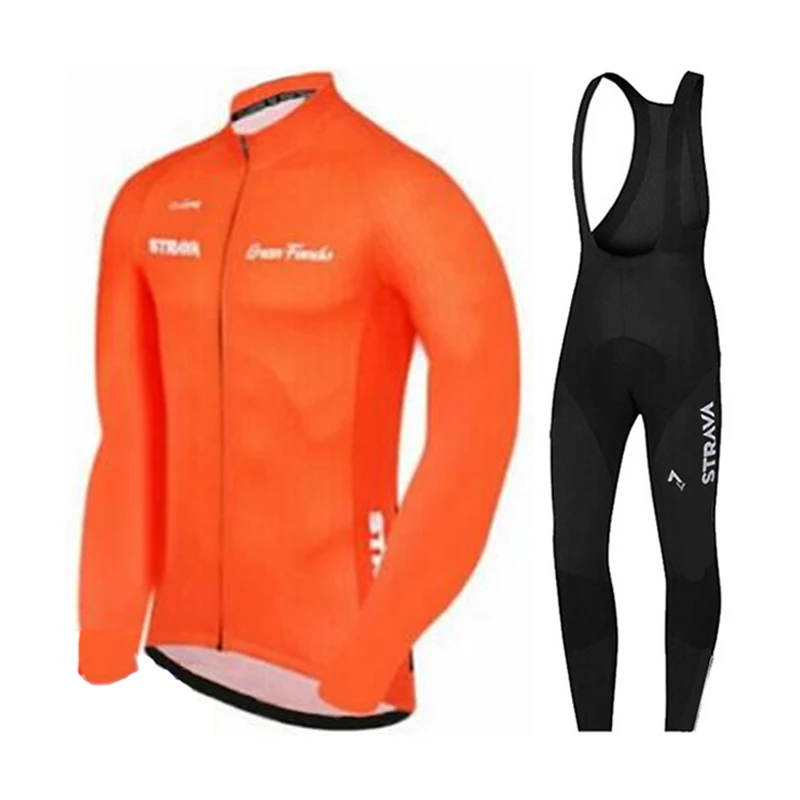 Strava Велоспорт Джерси Набор для мужчин Ropa Maillot Ciclismo с длинным рукавом Весна/Осень Одежда для велоспорта дышащий детский нагрудник брюки комплект - Цвет: 9