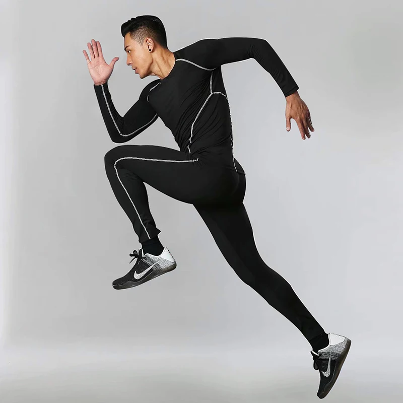 Men's Long Sleeve Compression Shirt Tshirt Fitness Pants Running Breathable Shirt Long Sleeve Sport Rashgard Gym Clothing