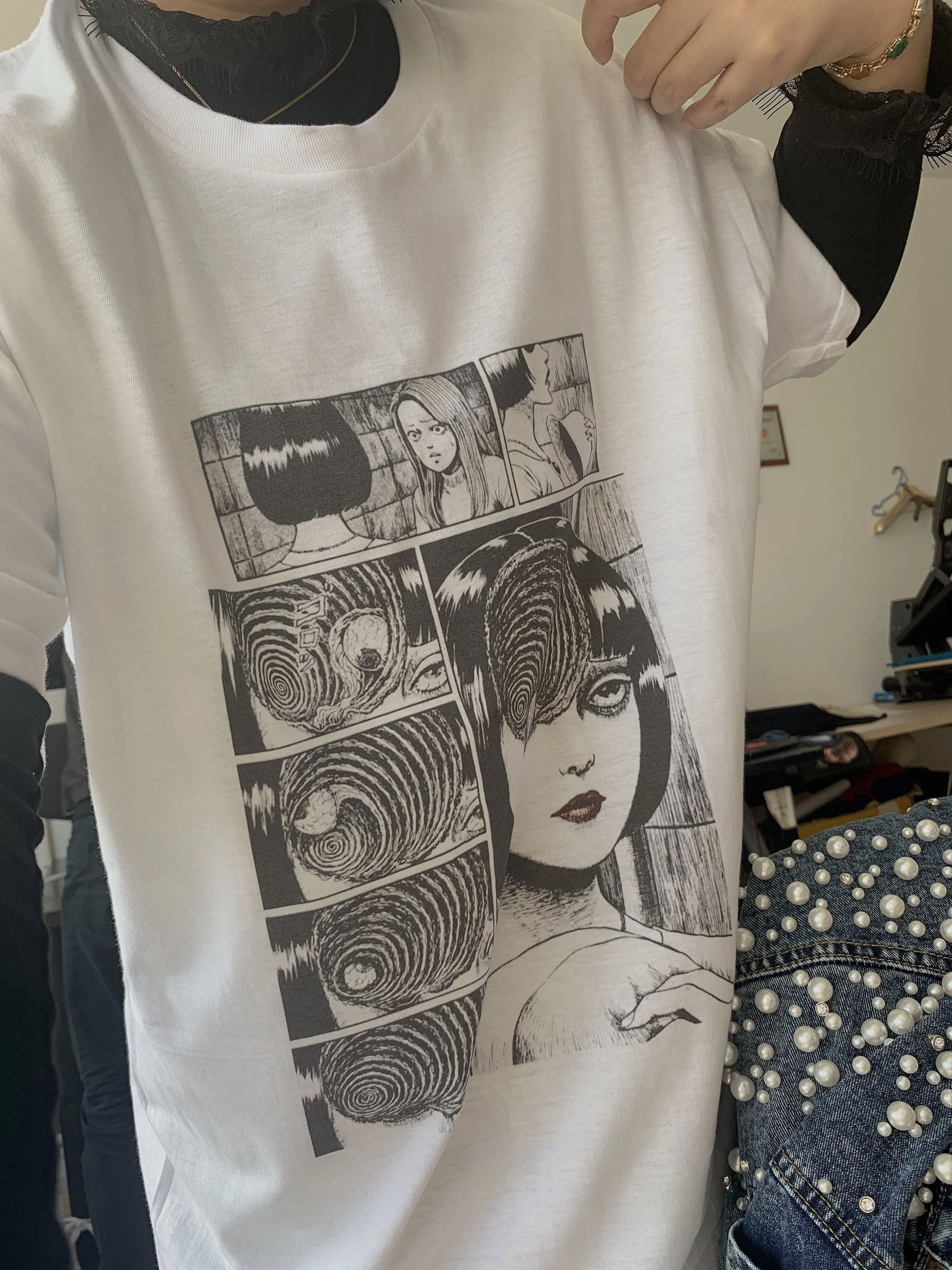 Kuakuayu HJN Модный Топ женский гранж эстетическое аниме футболка хипстеры Harajuku стиль рубашка Junji Ito ужас манга Uzumaki футболка