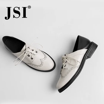 

JSI Women Shoes Round Toe Lace-Up Shallow Oxfords Genuine Leather Ladies Flats Spring Autumn Solid Fashion Women Shoes jo349