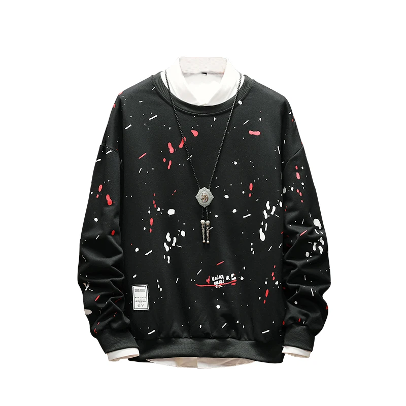 

Men's O- neck Hoodies Floral Printed Sweatshirt Spring Pullover Hooded Outwear Casaul Sweatshirt Coat Hip Hop Street-wear