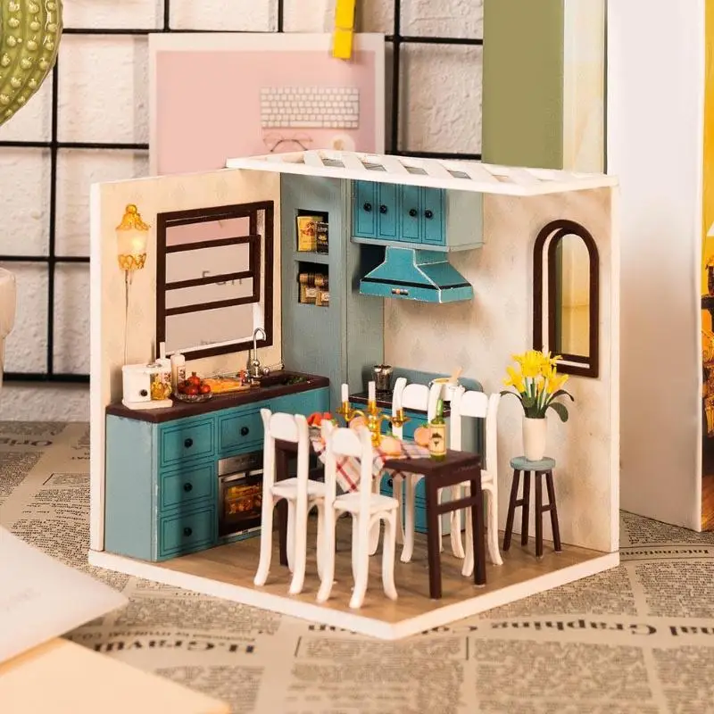 3D деревянные DIY Мини кухня Кукольный дом собрать Miniaturas кукольный домик развивающие игрушки модель ремесла строительные наборы подарки на день рождения