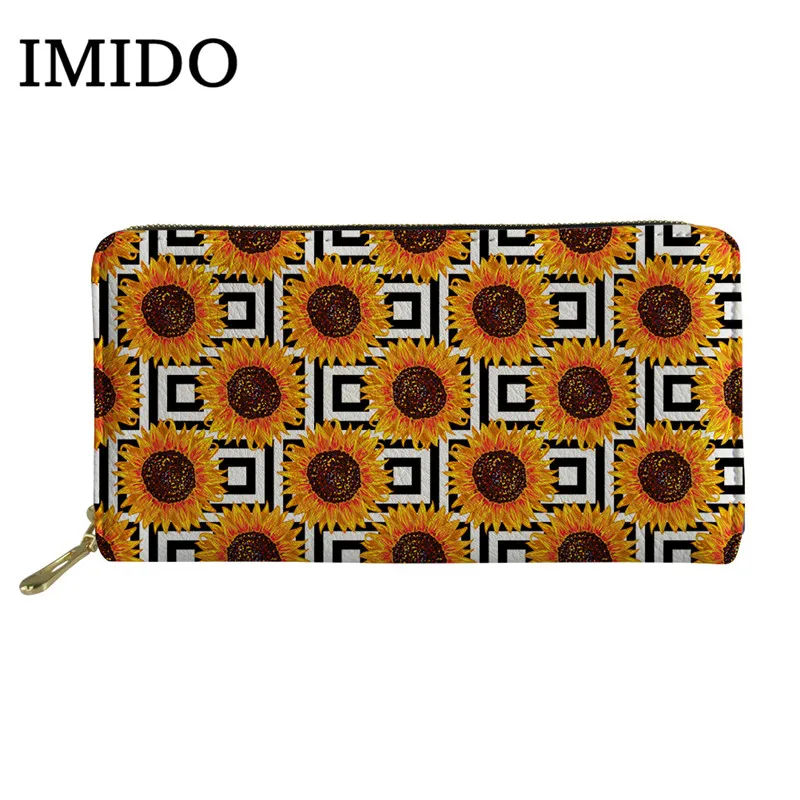 IMIDO модный принт подсолнечника женский кошелек мультфильм длинный знаменитый женский кошелек брендовые Визитницы клатч дорожный индивидуальные кошельки - Цвет: as picture