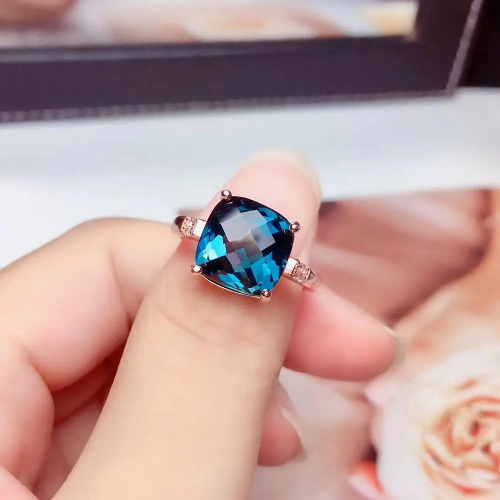 Модное простое квадратное кольцо 10*10 с голубым топазом из Лондона, кольцо с натуральным драгоценным камнем из серебра S925 пробы для женщин и девушек, подарок на вечеринку, ювелирное изделие