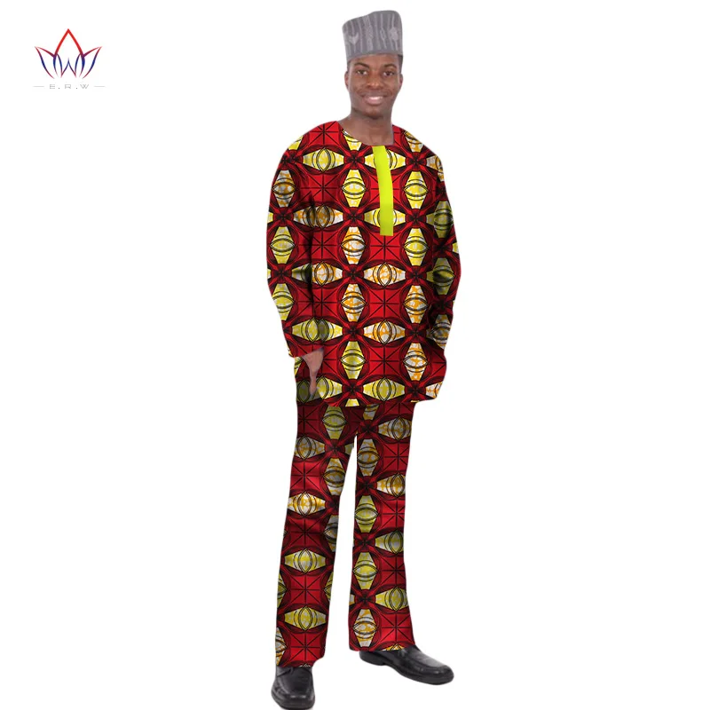 BRW Новая мода Дашики мужские топы набор брендовая одежда 6XL мужские s рубашка и брюки комплект из двух предметов мужская одежда в африканском стиле WYN12 - Цвет: 7