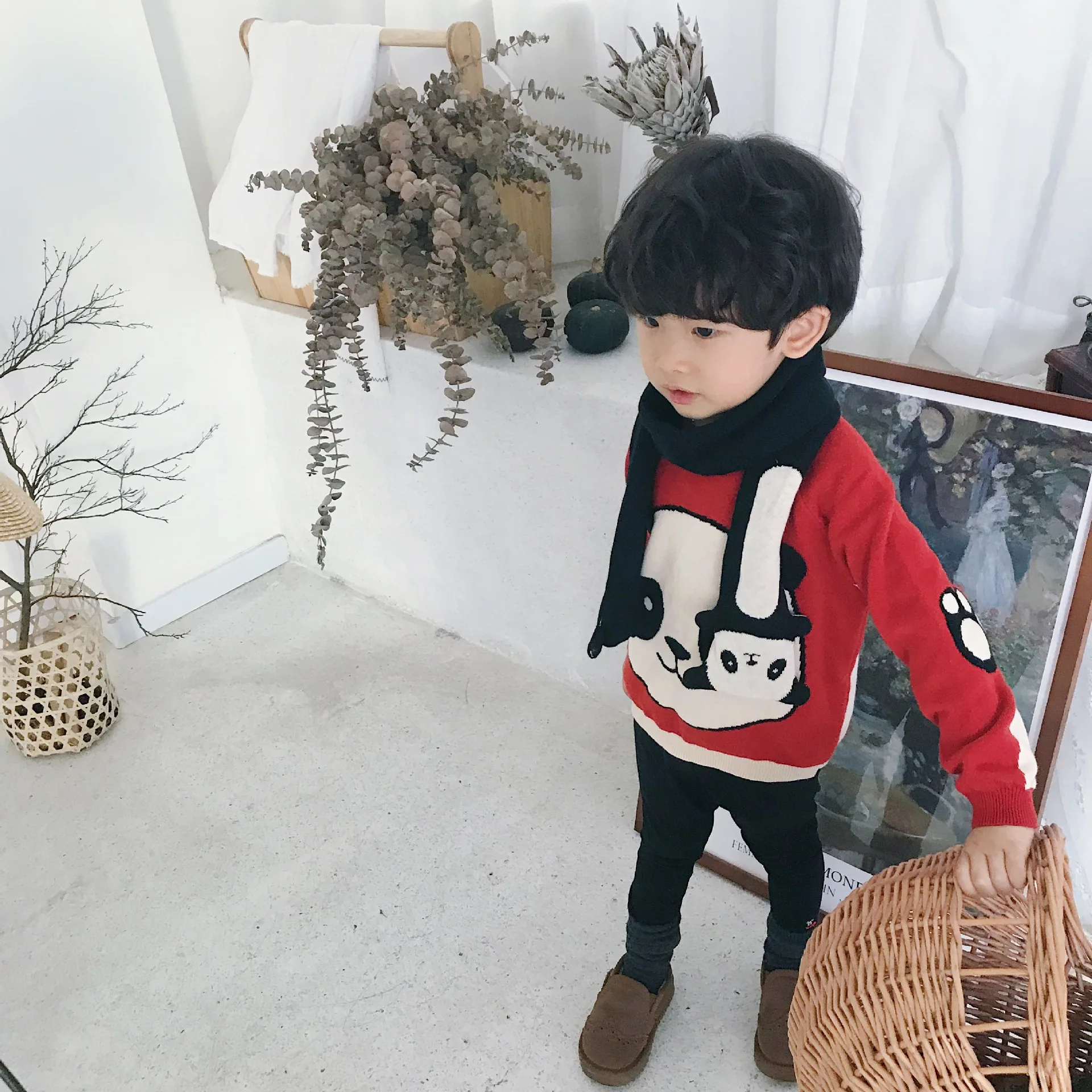 Tonytaobaby/Новинка; вязаные свитера с рисунком животных для мальчиков и девочек с шарфом; сезон осень-зима; свитер для маленьких девочек; детские свитера