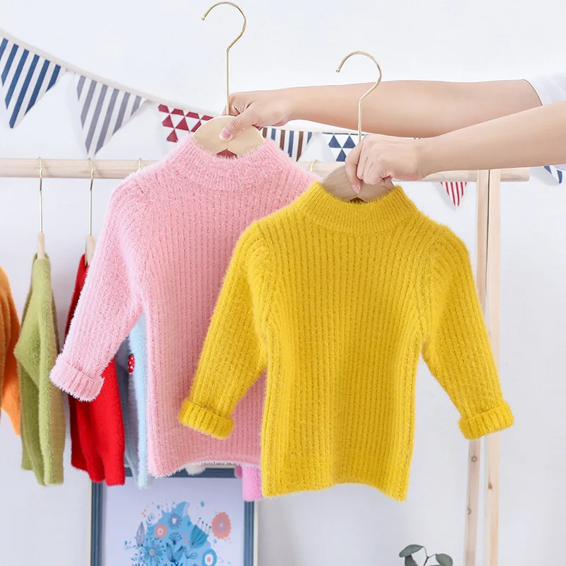 

2019 Autumn And Winter Kids' Sweater Solid Color Boy Pullover Thick Baby Girls Korean-style Childrenswear Knit Low Waist Jersey