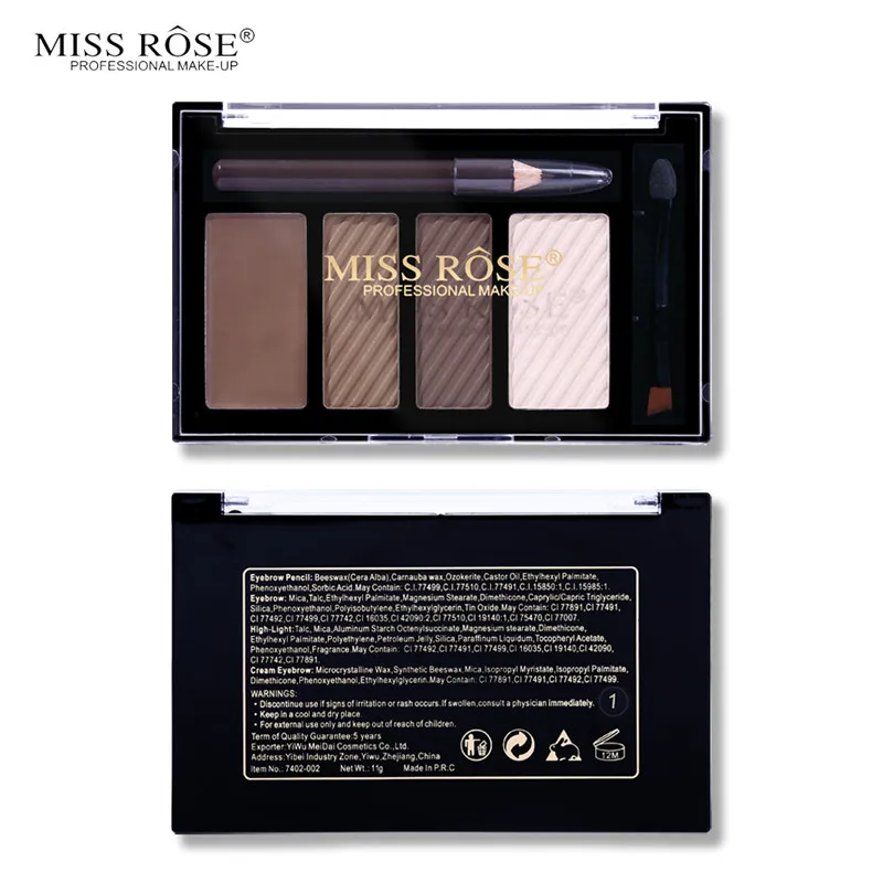 Miss Rose тени для бровей Макияж набор 2 цвета Пудра для бровей+ крем для бровей+ хайлайтер+ карандаш для бровей Набор с кистью