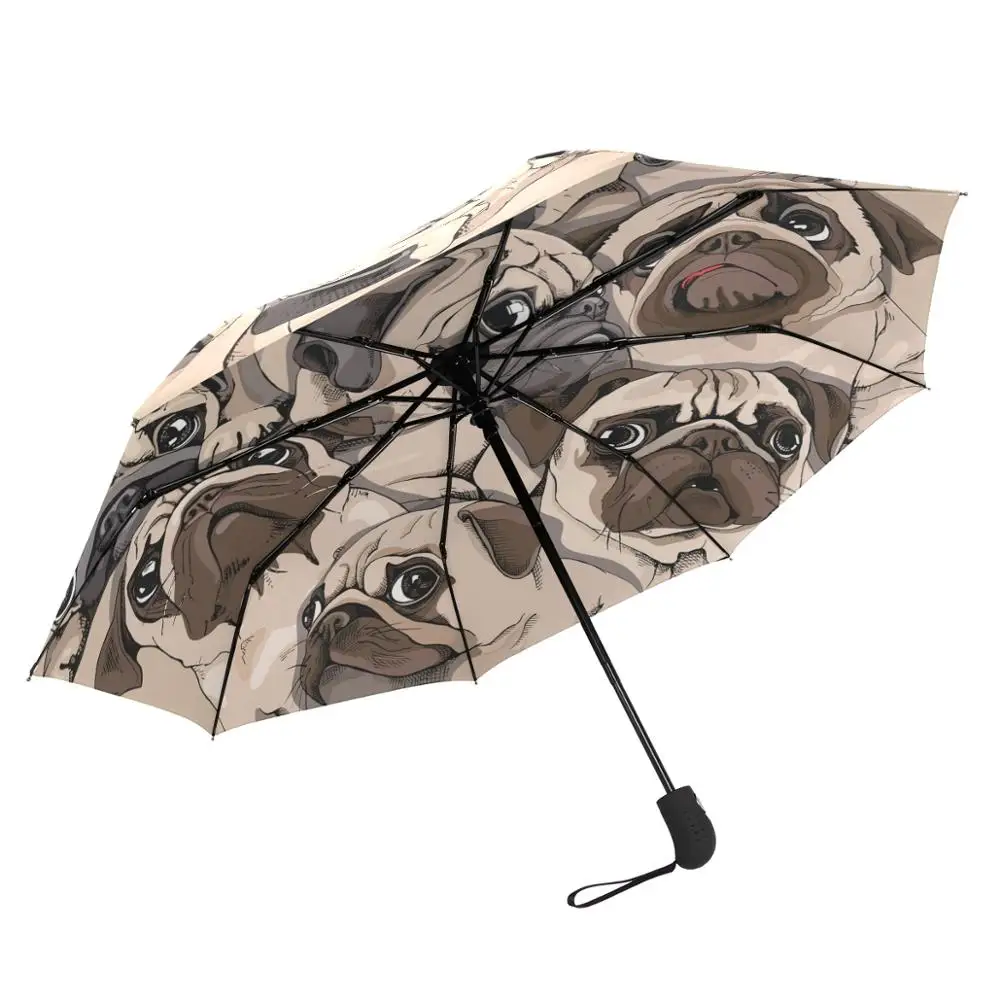 Полностью автоматический зонт, забавные мопсы, ветрозащитный складной зонт для мужчин и женщин, зонты от дождя, на заказ, Paraguas, 8 ребер