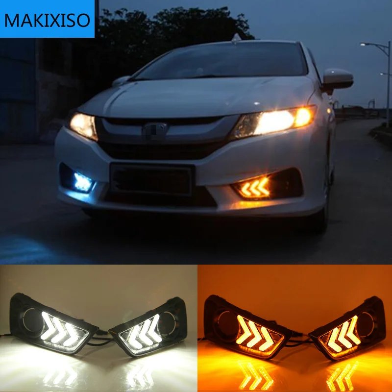 

1 Set DRL Daytime Running Lights Daylight 12V ABS Fog Lamp Cover With Turn Yellow Signal Light For Honda City 2015 2016