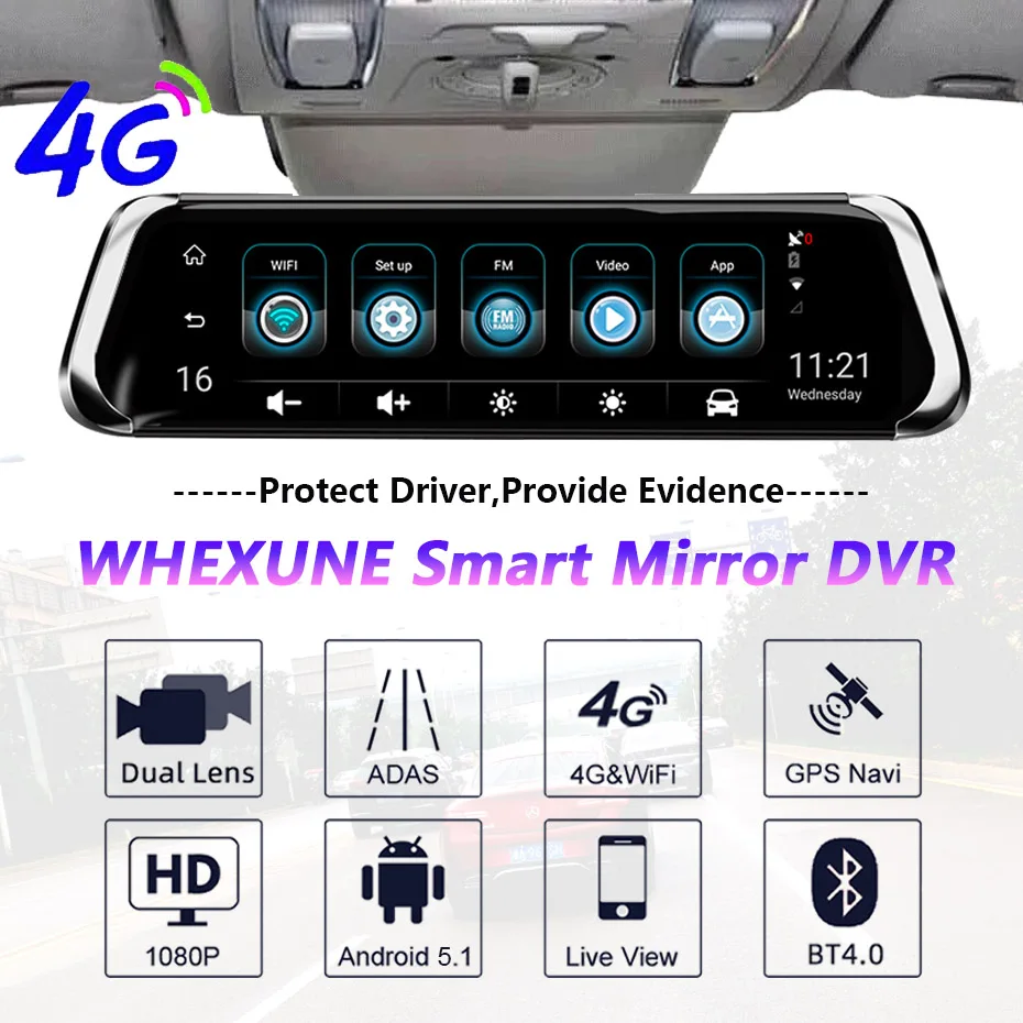 WHEXUNE 1" поток зеркало заднего вида 4G Android автомобильный видеорегистратор FHD 1080P ADAS Dash Cam камера видео рекордер Авто регистратор Dashcam gps