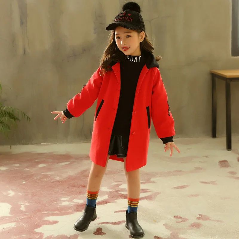 

Childrenswear Girls Woolen Overcoat Fall And Winter Clothes New Style 2019 Middle And Large Children Mid-length Woolen Jacket Wi