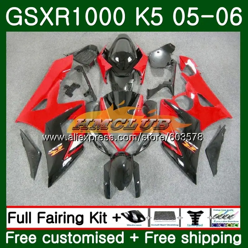 Комбинезоны для SUZUKI GSXR-1000 1000CC GSXR1000 05 06 11CL. 38 GSX R1000 05 06 K5 GSX-R1000 GSXR 1000 2005 2006 обтекатель красные, черные