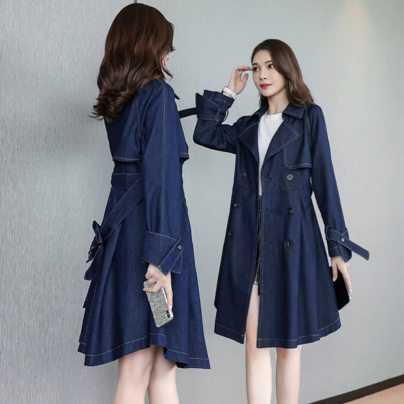 new spring Casual Medium and long section Trench Coats fashion Cotton Long sleeve Double Breasted Coats womens