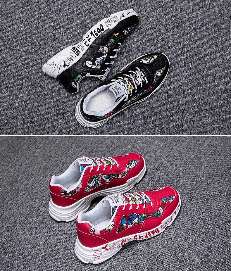 Spring New Style Harajuku Wind Dad Shoes Paris Three Generations Colored Cloth Printed Words Trendy Shoes Sports MEN'S Casu