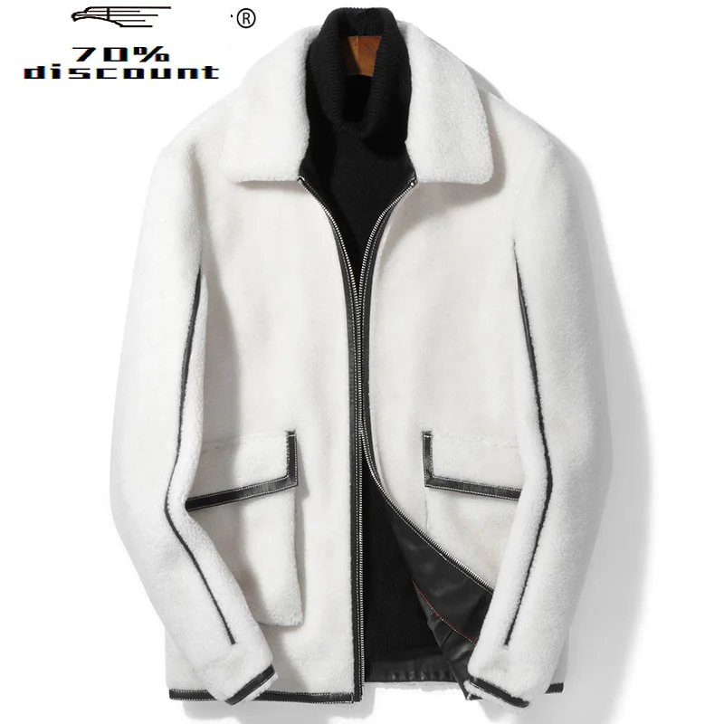 

Real Fur Coat Men Sheep Shearing 200% Wool Coat White Autumn Winter Jacket Mens Clothing Short Jacket D-92-8002KJ2239