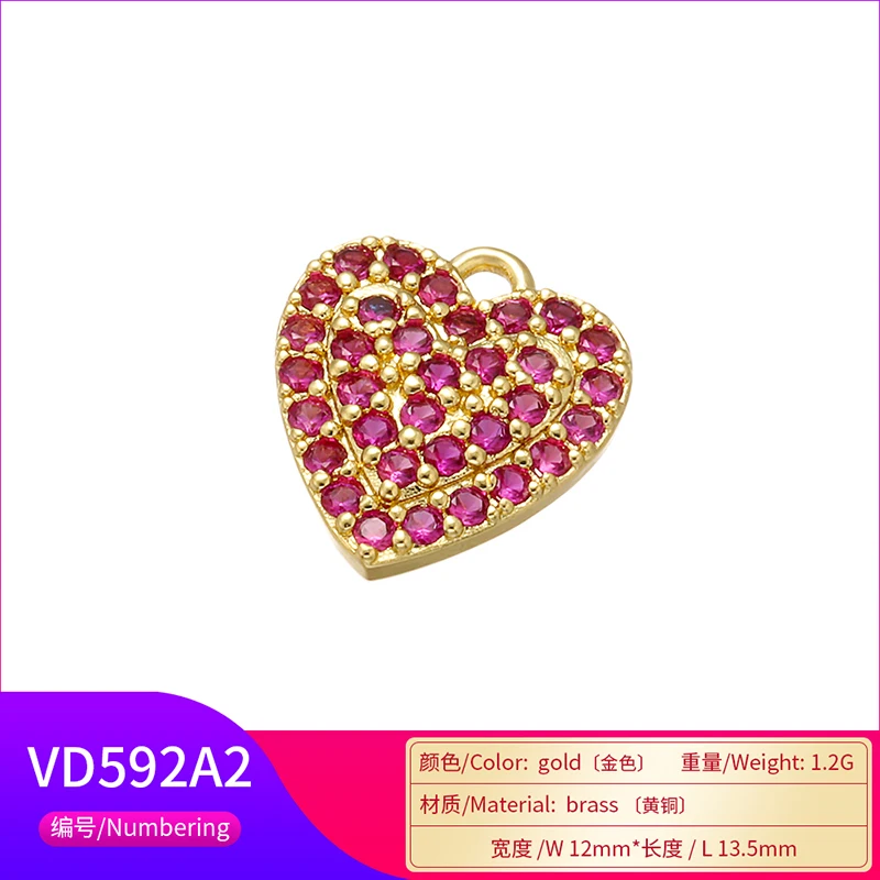 ZHUKOU 12x13,5 мм латунная подвеска в форме сердца с кристаллами для женщин, ожерелье, серьги, браслет, ювелирные изделия, аксессуары для изготовления, Модель: VD592