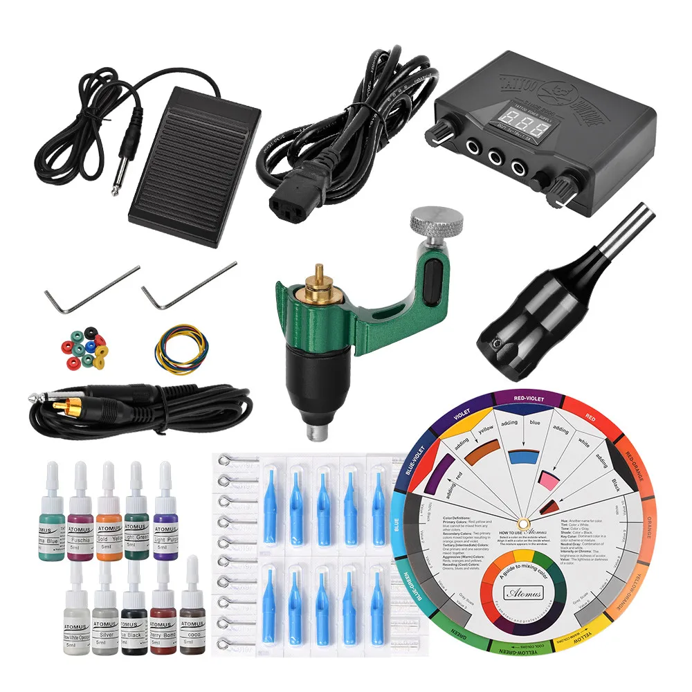 Green Equipamento Tatuagem Tatto Tatouage профессиональный набор инструментов Tatuagem Iniciante Набор татуировок поддержка татуировки - Color: Green