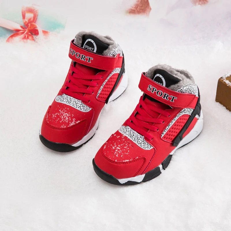 Детская обувь, обувь для мальчиков, высокие зимние кроссовки красного цвета, нескользящая Детская уличная обувь, спортивная обувь