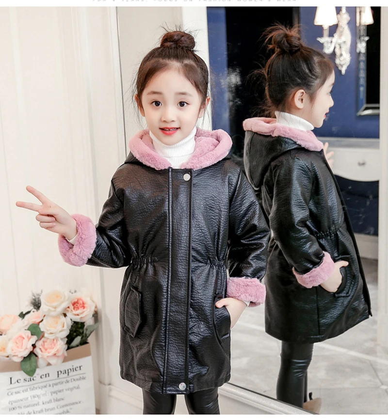 Одежда для девочек; куртки для девочек; зимнее пальто; manteau fille roupas infantis menina Winterjas Meisje Egirl Bonnet Fille Hiver Deri Ceket