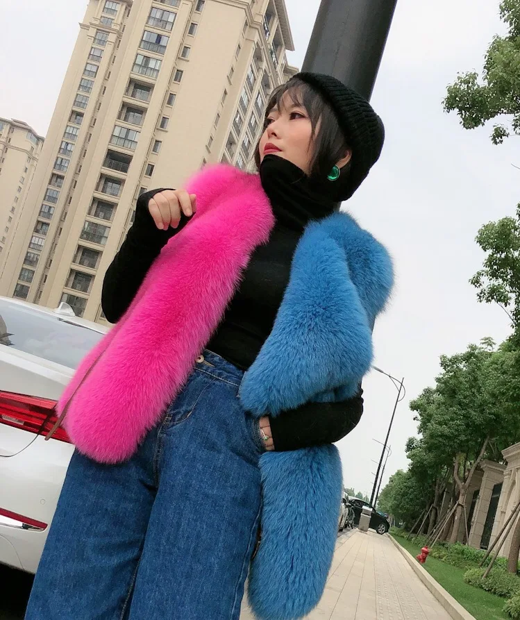 

rf1986 New Arrival Natural Fur Waistcoat Plus Size Contrast Color Fashion Irregular Full Pelt Fox Fur Vest Woman