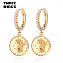 Трендовые кубические циркониевые золотые серьги в виде монет, классические темпераментные женские ювелирные изделия, серьги для женщин, новые ювелирные изделия kolczyki monety