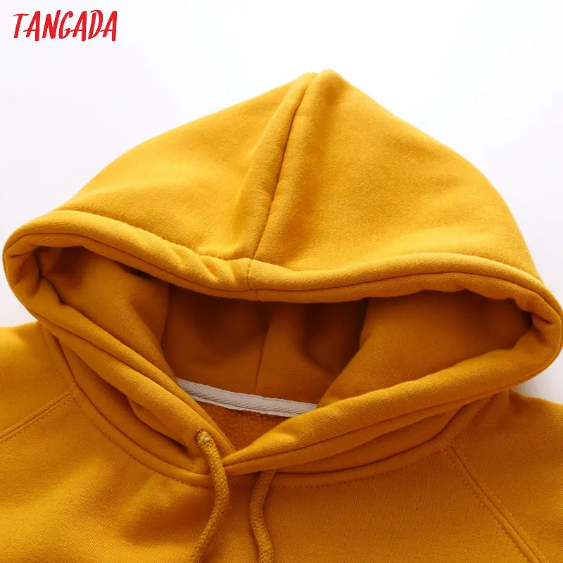 Tangada Женские флисовые толстовки с милым принтом больших размеров с длинным рукавом в Корейском стиле с капюшоном пуловеры женские повседневные топы XLJ27