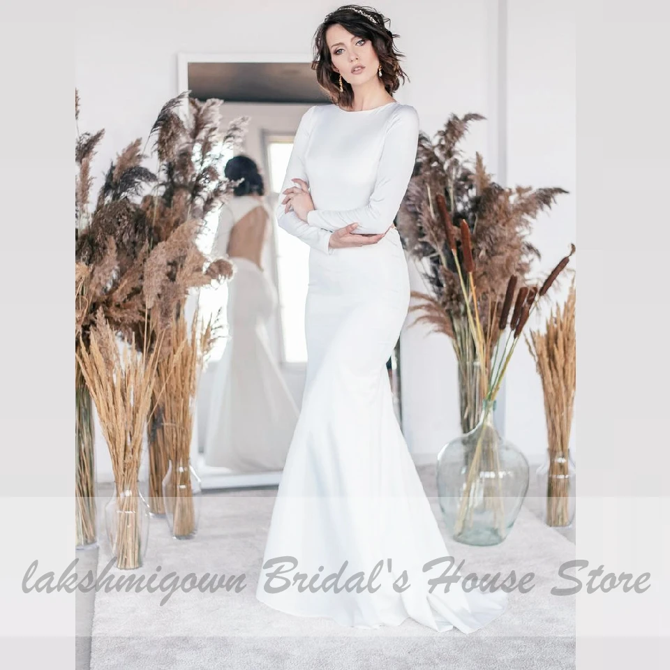 Lakshmigown атласное платье Русалка с длинным рукавом свадебные платья сексуальные вечерние платья Vestido Boda Sirena