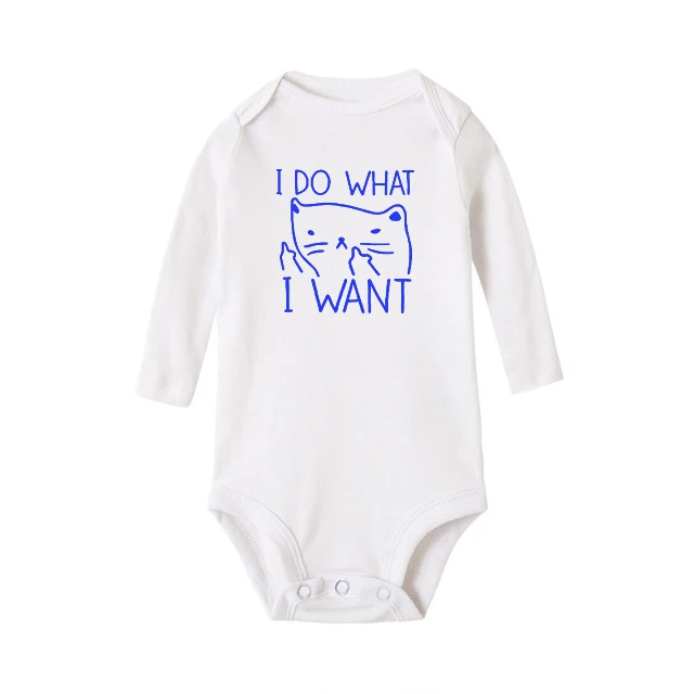 Хлопковые комбинезоны с принтом «I Do What I Want» для маленьких девочек, комбинезон с длинными рукавами, Одежда для новорожденных девочек 0-24 месяцев