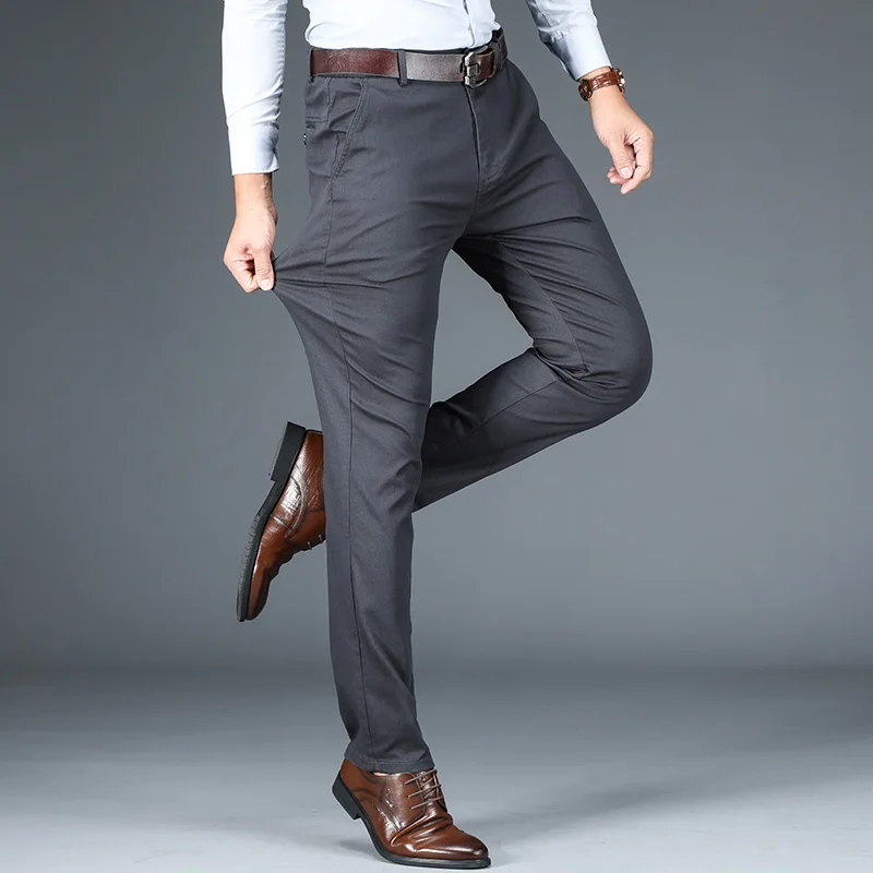 На каждый день, 3 цвета Для Мужчин's 98% хлопок для бизнес на каждый день брюки новые штаны с эластичной резинкой на талии свободные прямые обтягивающие брюки Мужской брендовая одежда