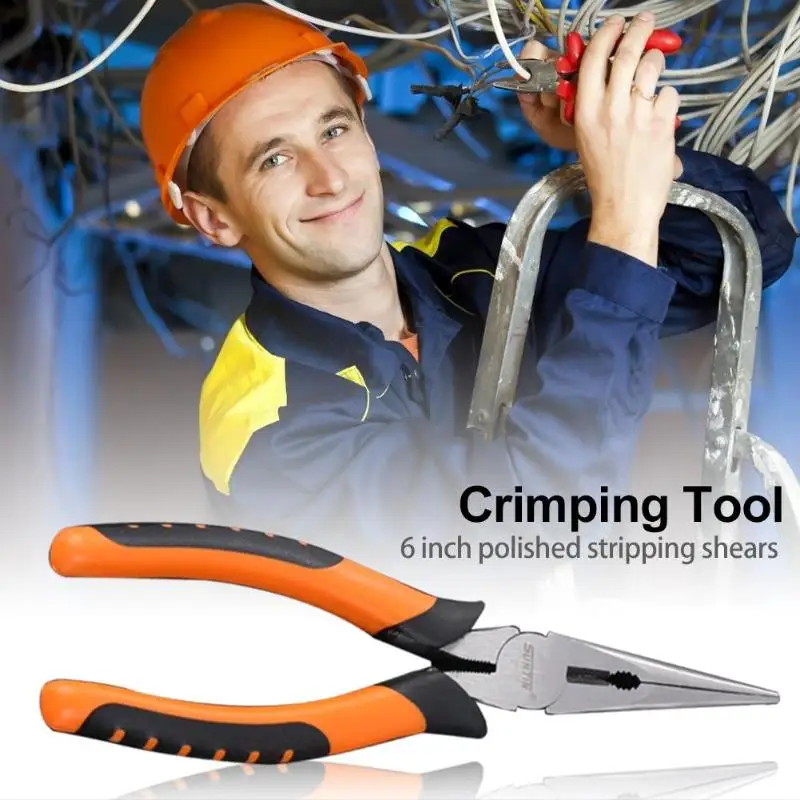 

Multi-function Electrician Long Nose Pliers Wire Crimping Stripper Cable Cutter Inch Polishing Stripping Shears Manual Tools