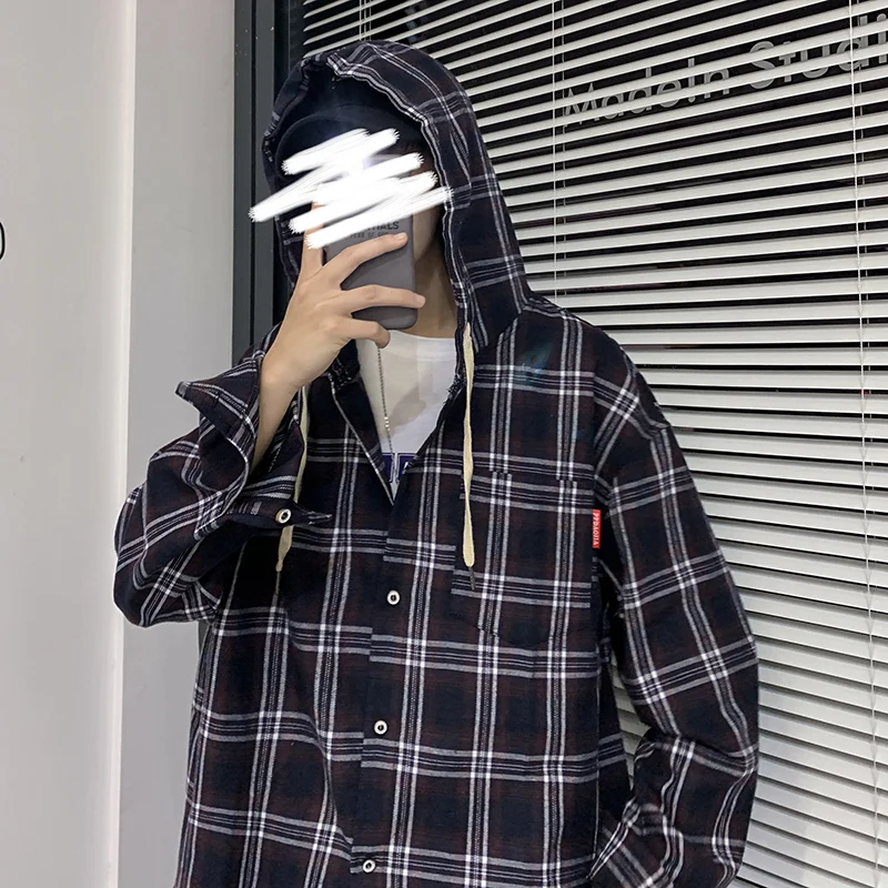 

2020 Original Designer Mens Hooded Shirts and Plus Size Plaid Shirt for Men Autumn Fashion Clothes Harajuku Oversized Streetwear