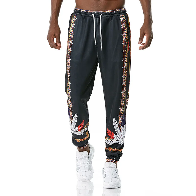 

2020 Autumn New Men Ethnic Style Striped Printed Casual Pants Fashion Vintage Mens Jogger Track Pants Male Hip Hop Long Trouser