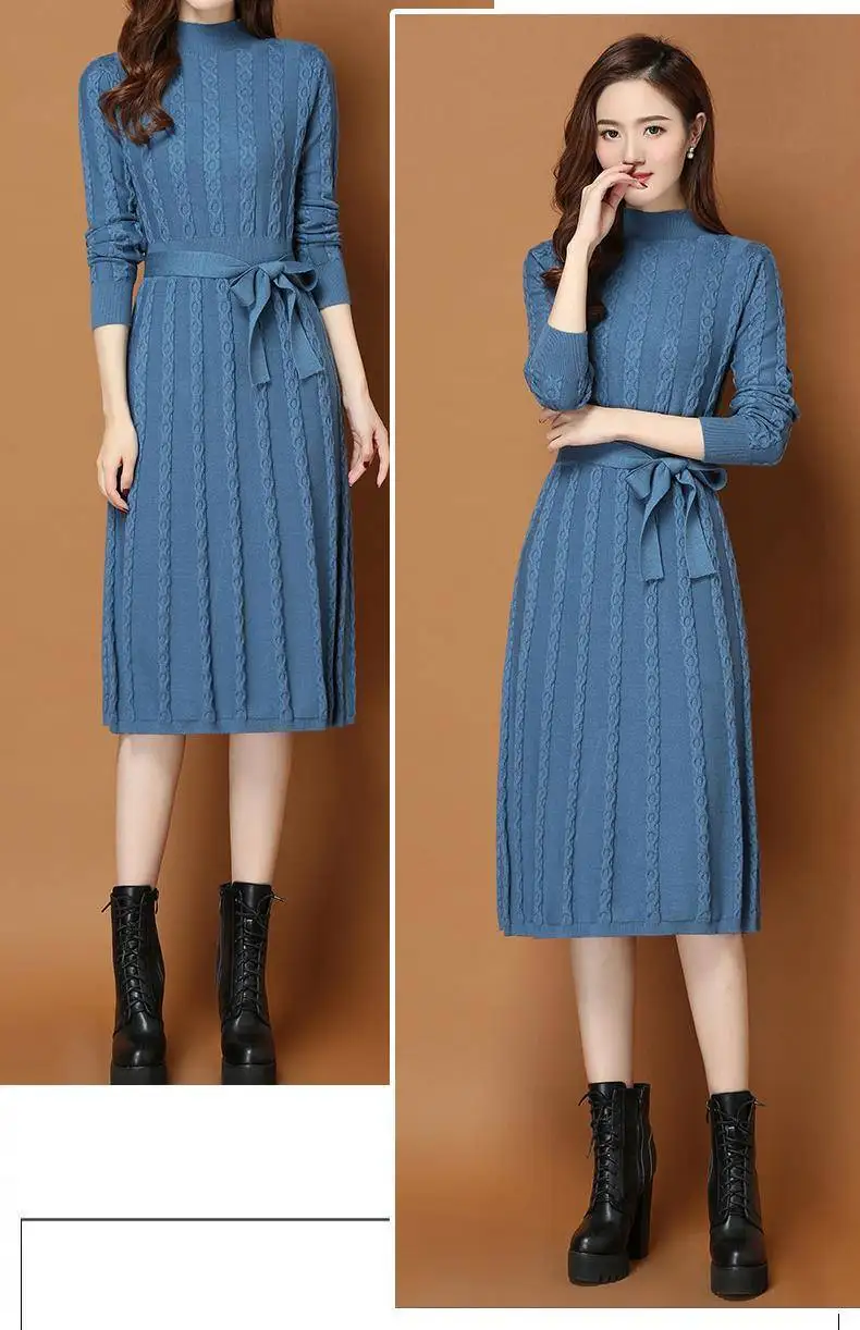 Heydress осень зима однотонное трикотажное женское рождественское платье с высоким воротом А-силуэта женские платья на шнуровке с высокой талией vestidos
