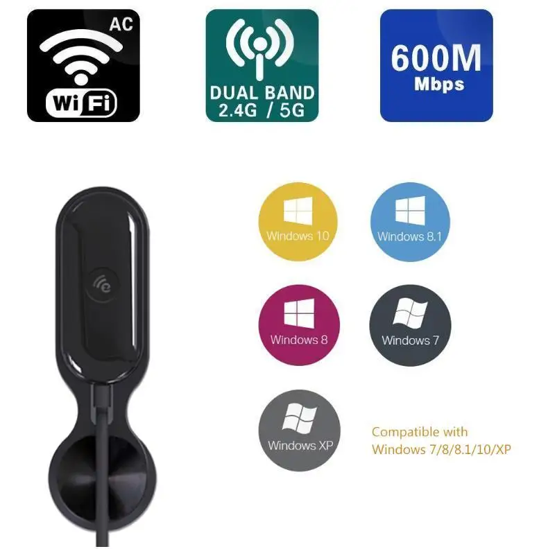Бесплатный драйвер беспроводной USB Wifi адаптер 600 Мбит/с 2,4G 5G PC Wi-Fi+ Bluetooth 4,2 адаптер Lan Wifi Приемник ключ