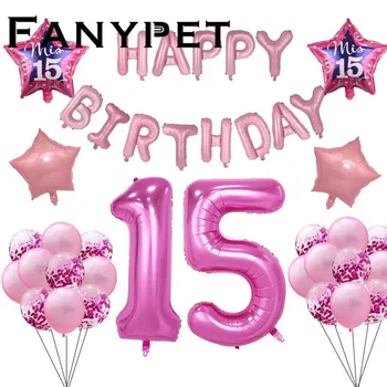 

Mis Quince my Fifteen 15th years old birthday party balloons number 15 baloon Spanish Girl pink happy birthday letter baloon