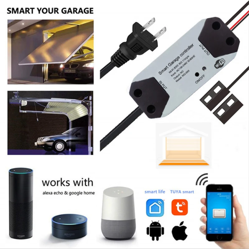 

AC WiFi Switch Smart Garage Door Opener Controller Work With Alexa Echo Google Home SmartLife/Tuya APP Control No Hub Require