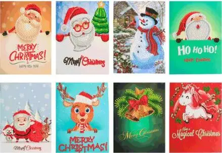 8pcs 26x18cm 5D DIY бриллиантовый рисунок Рождество открытка Алмазная вышивка Санта поздравительная открытка Алмазная мозаика Рождественский подарок LD563 - Цвет: 8pcs 26x18cm