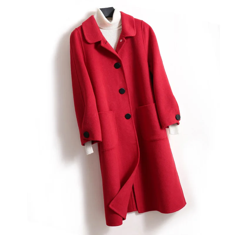 Ladies Woolen Overcoat Wool Blend Coat Winter Loose Women Windbreaker Long Jacket Classic Double Face Cute Hot Cashmere Red Coat - Цвет: red