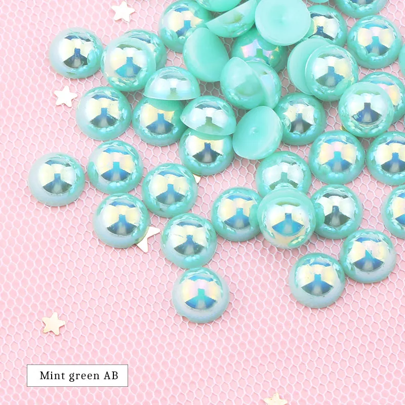 Mint green AB Цвета AB ABS искусственный жемчуг полукруглый плоский с оборота жемчуг полимерные бусины для рукоделия украшения одежды аксессуары 3 мм 8 мм 10 мм - Цвет: Mint green AB