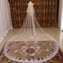 Высокое качество 4 М Длинные свадебная фата 2 слоя кружева Фата с расческой свадебные крышка уход за кожей лица платье белого цвета и цвета слоновой кости Фата с румяна