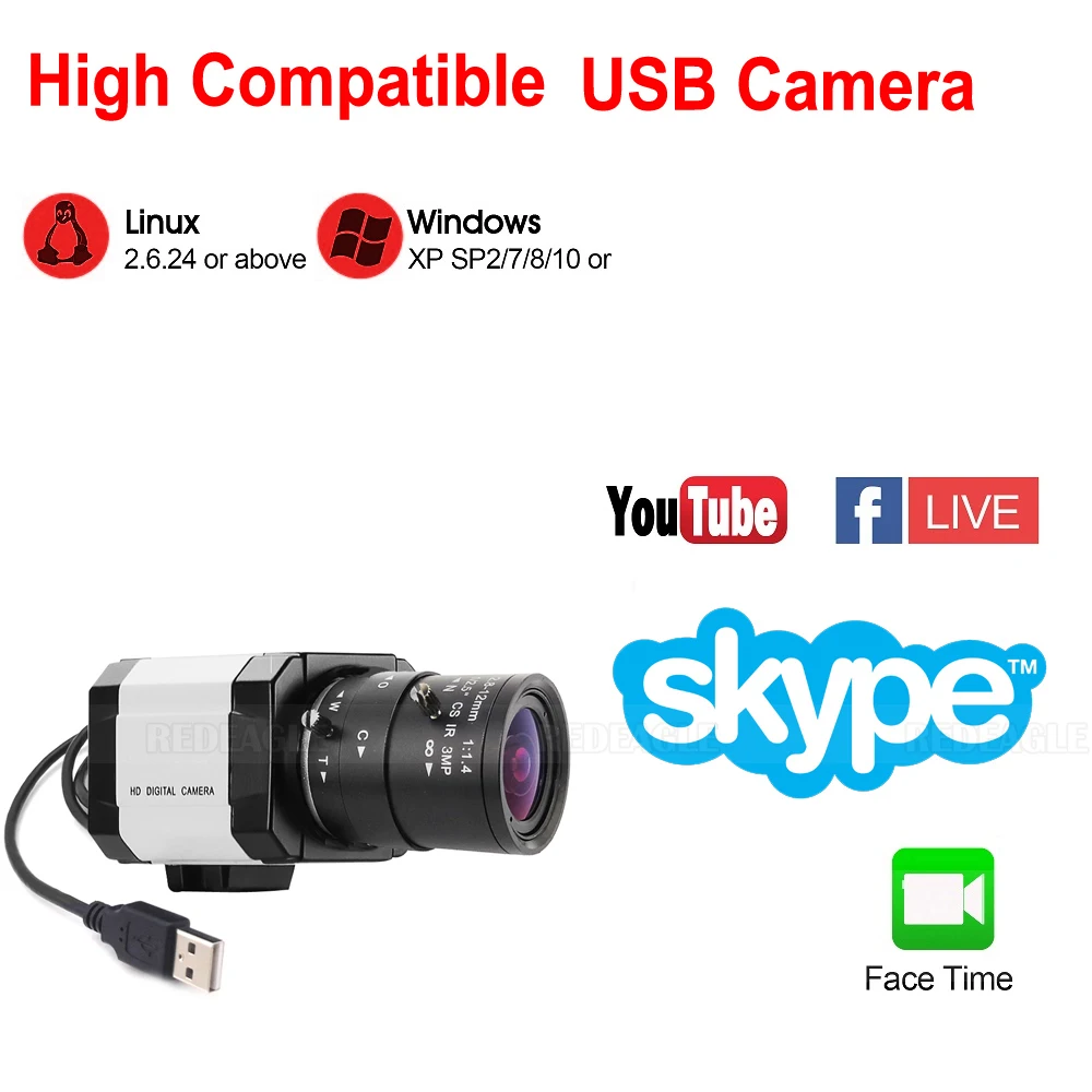 REDEAGLE Industrial 6mm/2.8-12mm Varifocal Zoom CS Lens HD 2K USB PC Webcam Mini UVC Video Teaching Conference Camera 2