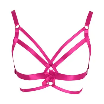 

Cute Bow Hot Pink Bra Harness Top Punk Goth Bondage Chest Belt Garter Body Cage Strap Fashion Bikini Beach Lingerie Plus Size